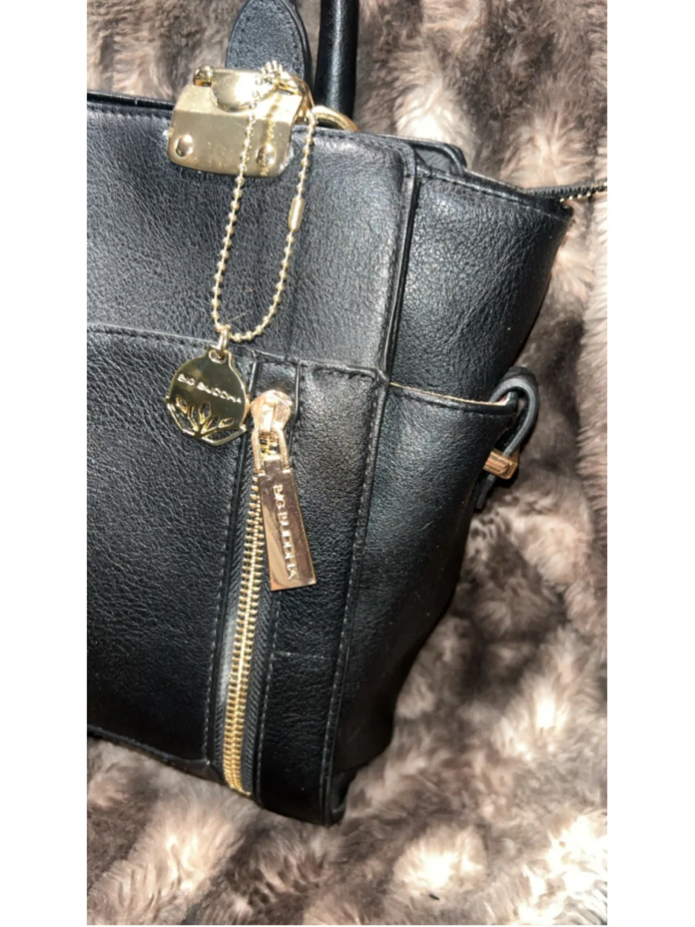 Women's Big Buddha Black Gold Satchel Handbag One Size